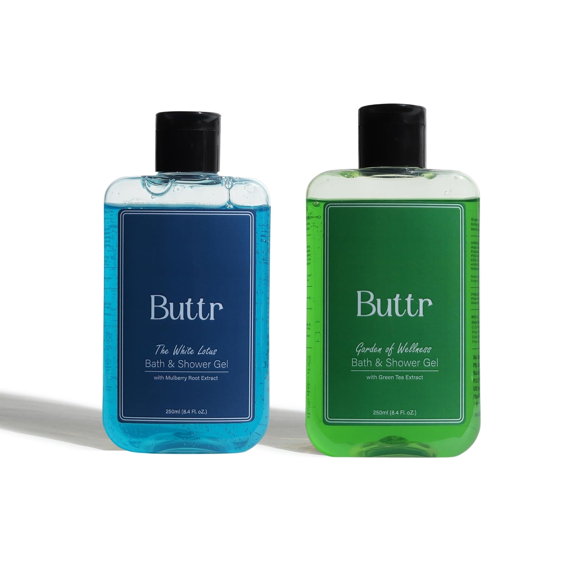 Buttr Mulberry & Green Tea Shower Gel Combo, With Aloe Vera & Vitamin E, Soap-Free Body Wash for Hydrated Radiant Skin, For Women & Men, 250ml + 250ml