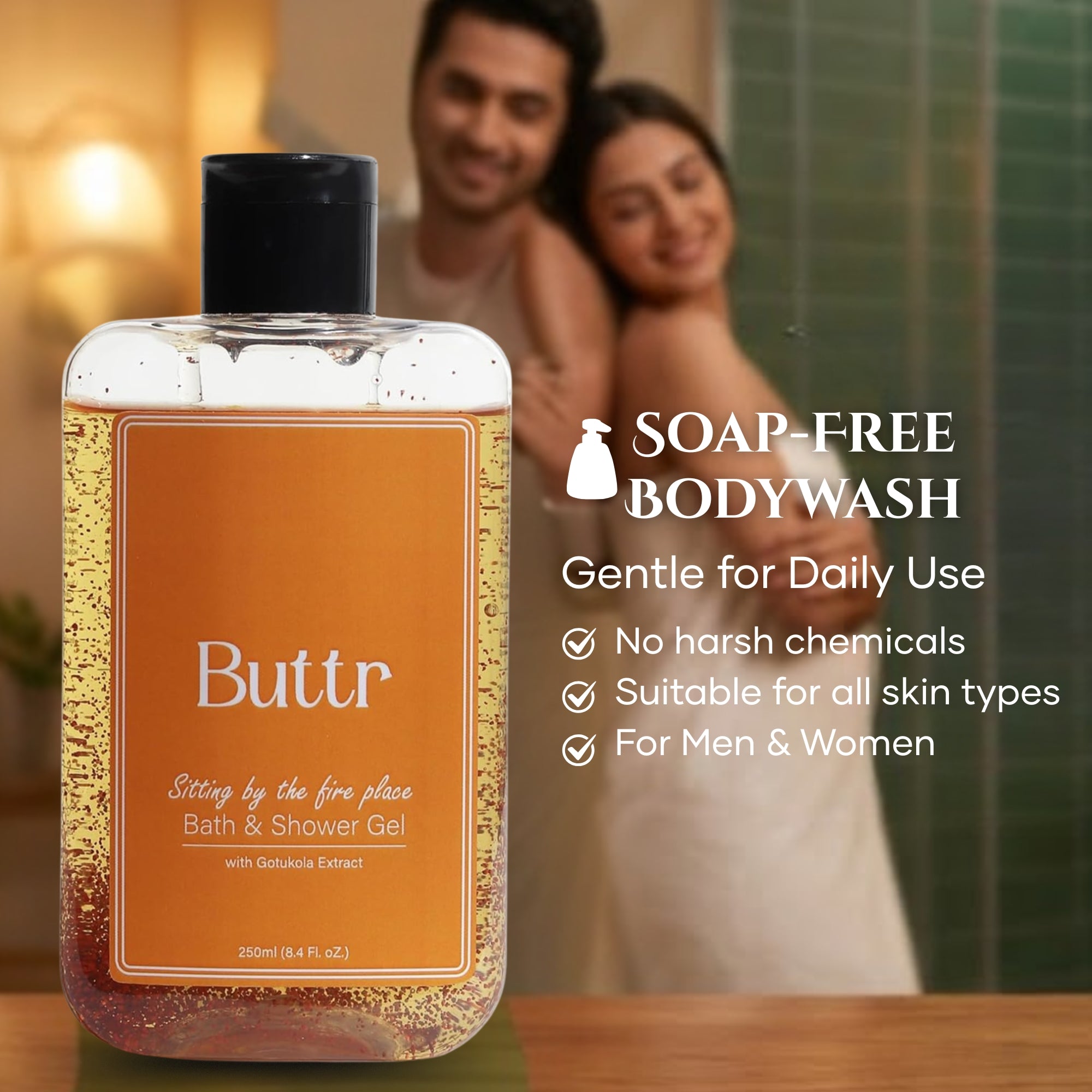 Buttr Gotukola Shower Gel – 250ml | Soap-Free Body Wash with Gotukola Extract, Aloe Vera & Vitamin E | Gentle Moisturizing Body Wash for Women & Men | Daily Refreshing Shower Gel.