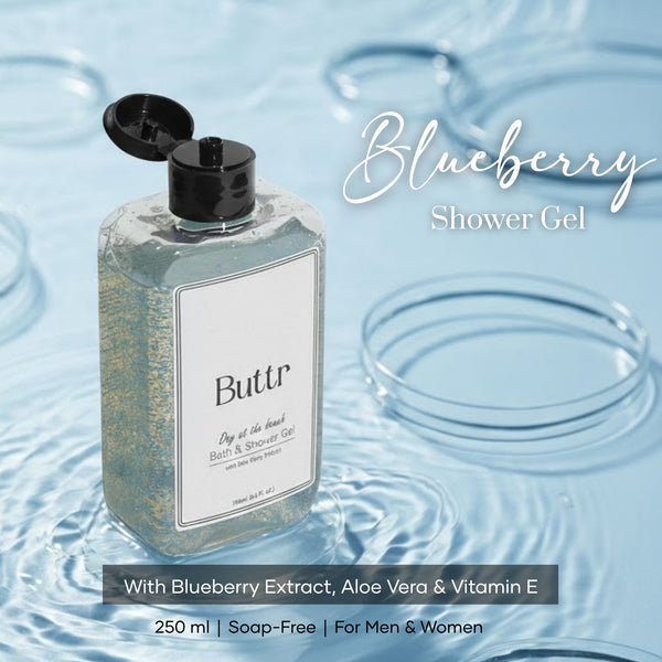Buttr Blueberry Shower Gel – 250ml | With Aloe Vera & Vitamin E | Body Wash and Shower Gel for Women and Men - 250ml | Soap-Free Bodywash