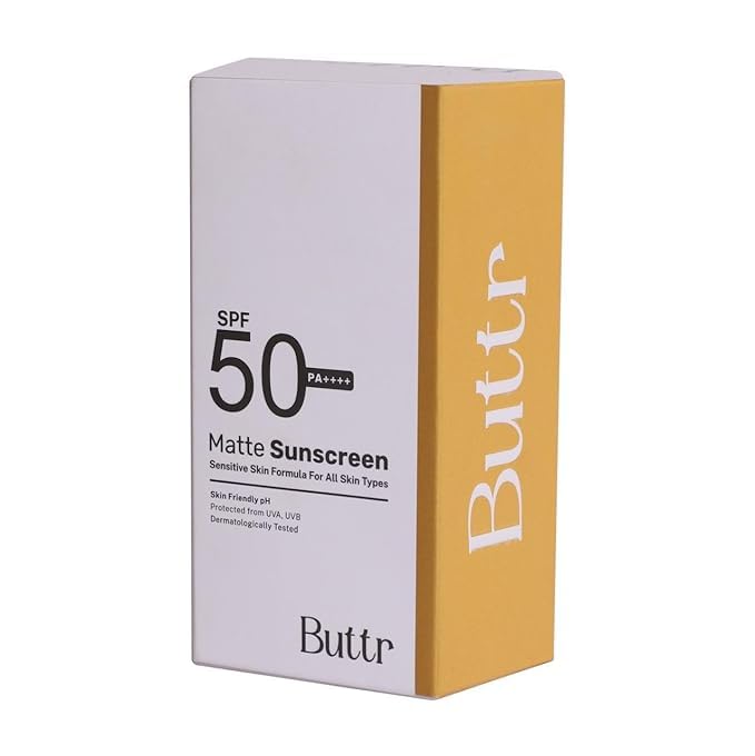 Buttr Matte Sunscreen SPF 50+ PA+++ | Water-Based Broad Spectrum Sunscreen for Oily, Combination & Normal Skin | Lightweight, Non-Greasy, No White Cast | 50g