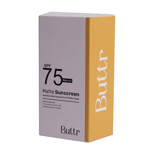 Buttr Matte Sunscreen SPF 75+ PA+++ | Water-Based Broad Spectrum Sunscreen for Oily, Combination & Normal Skin | Lightweight, Non-Greasy, No White Cast | 50g.