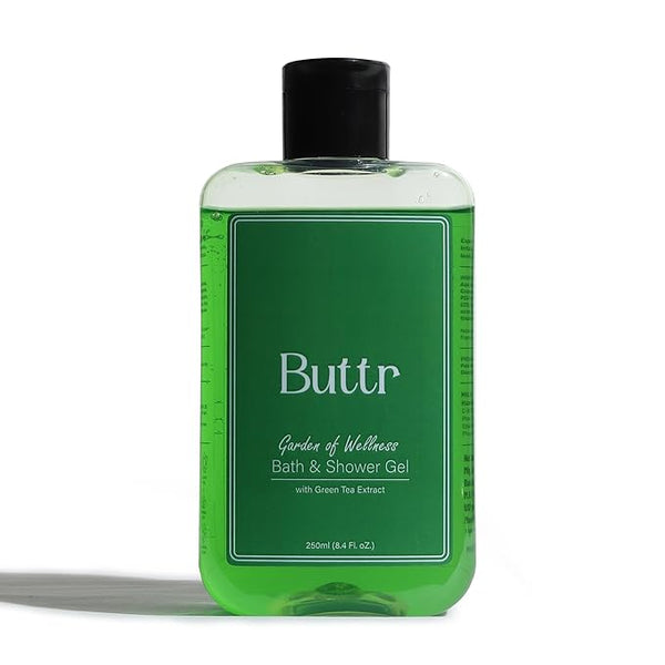 Buttr Green Tea Shower Gel – 250ml | With Aloe Vera & Vitamin E | Body Wash and Shower Gel for Women and Men - 250ml | Soap-Free Bodywash