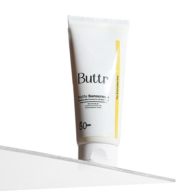 Buttr Matte Sunscreen SPF 50+ PA+++ | Water-Based Broad Spectrum Sunscreen for Oily, Combination & Normal Skin | Lightweight, Non-Greasy, No White Cast | 50g