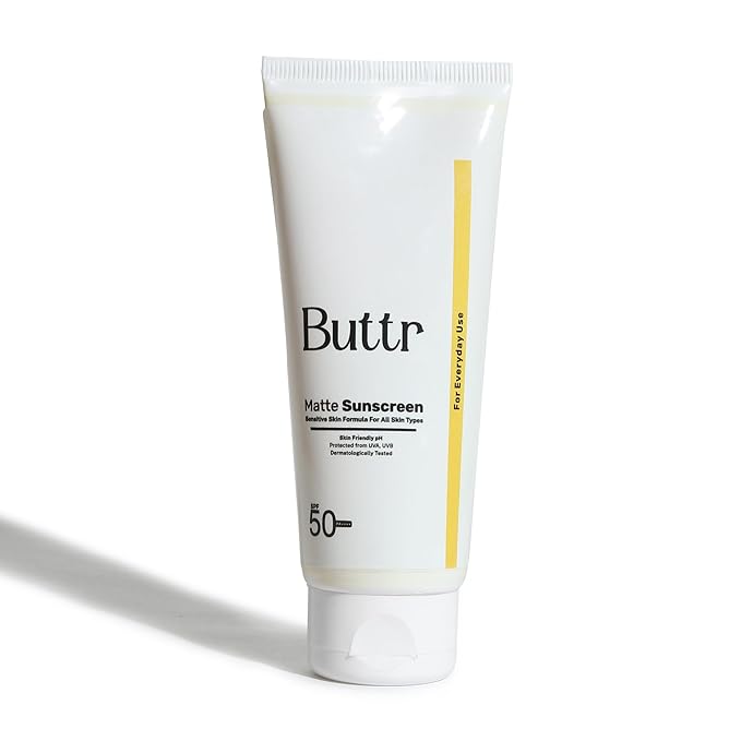 Buttr Matte Sunscreen SPF 50+ PA+++ | Water-Based Broad Spectrum Sunscreen for Oily, Combination & Normal Skin | Lightweight, Non-Greasy, No White Cast | 50g