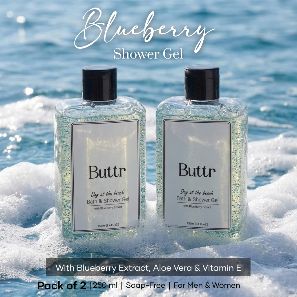 Buttr Blueberry Shower Gel 250ml Each Pack of 2, With Aloe Vera & Vitamin E, Soap-Free Body Wash for Women & Men, Gentle, Refreshing & Moisturizing Bodywash. (500ml)