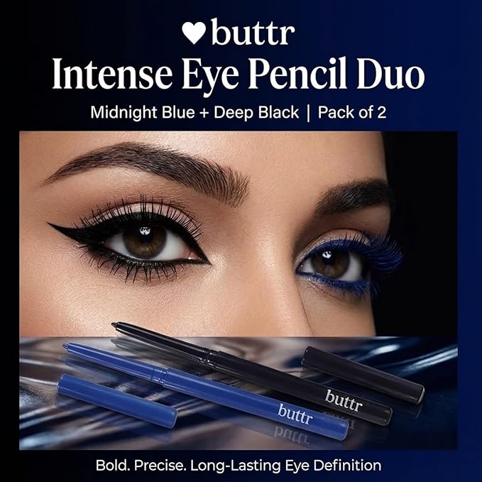 Buttr Midnight & Black Eyepencil Combo Pack of 2, Waterproof, Smudge-Proof, Bold, Long-Lasting Eye Definition.