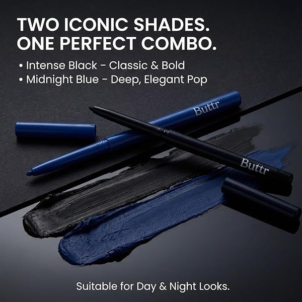 Buttr Midnight & Black Eyepencil Combo Pack of 2, Waterproof, Smudge-Proof, Bold, Long-Lasting Eye Definition.