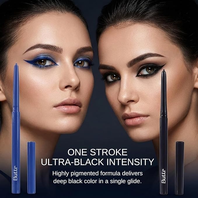 Buttr Midnight & Black Eyepencil Combo Pack of 2, Waterproof, Smudge-Proof, Bold, Long-Lasting Eye Definition.