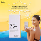 Buttr Matte Sunscreen SPF 75+ PA+++ | Water-Based Broad Spectrum Sunscreen for Oily, Combination & Normal Skin | Lightweight, Non-Greasy, No White Cast | 50g.