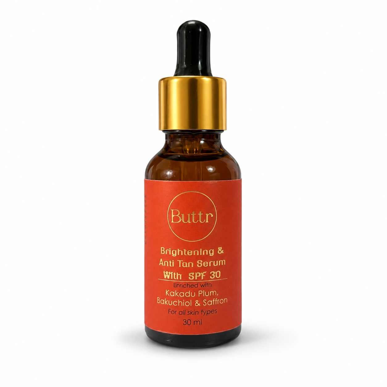 Buttr Brightening & Anti Tan Serum with SPF 30 |  Kakadu Plum, Bakuchiol & Saffron | For All Skin  Types | 30ml