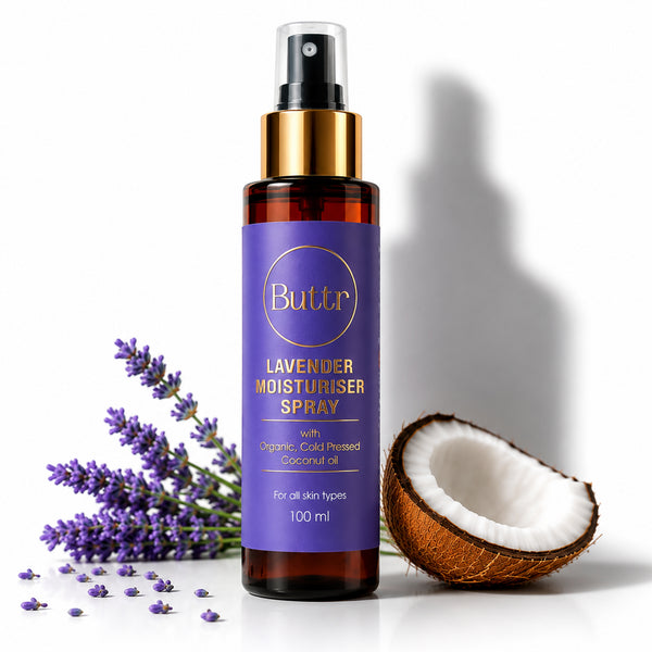 Buttr Lavender Moisturiser Spray | Organic Cold  Pressed Coconut Oil | Special Blend of Oils |  For All Skin Types | 100ml.