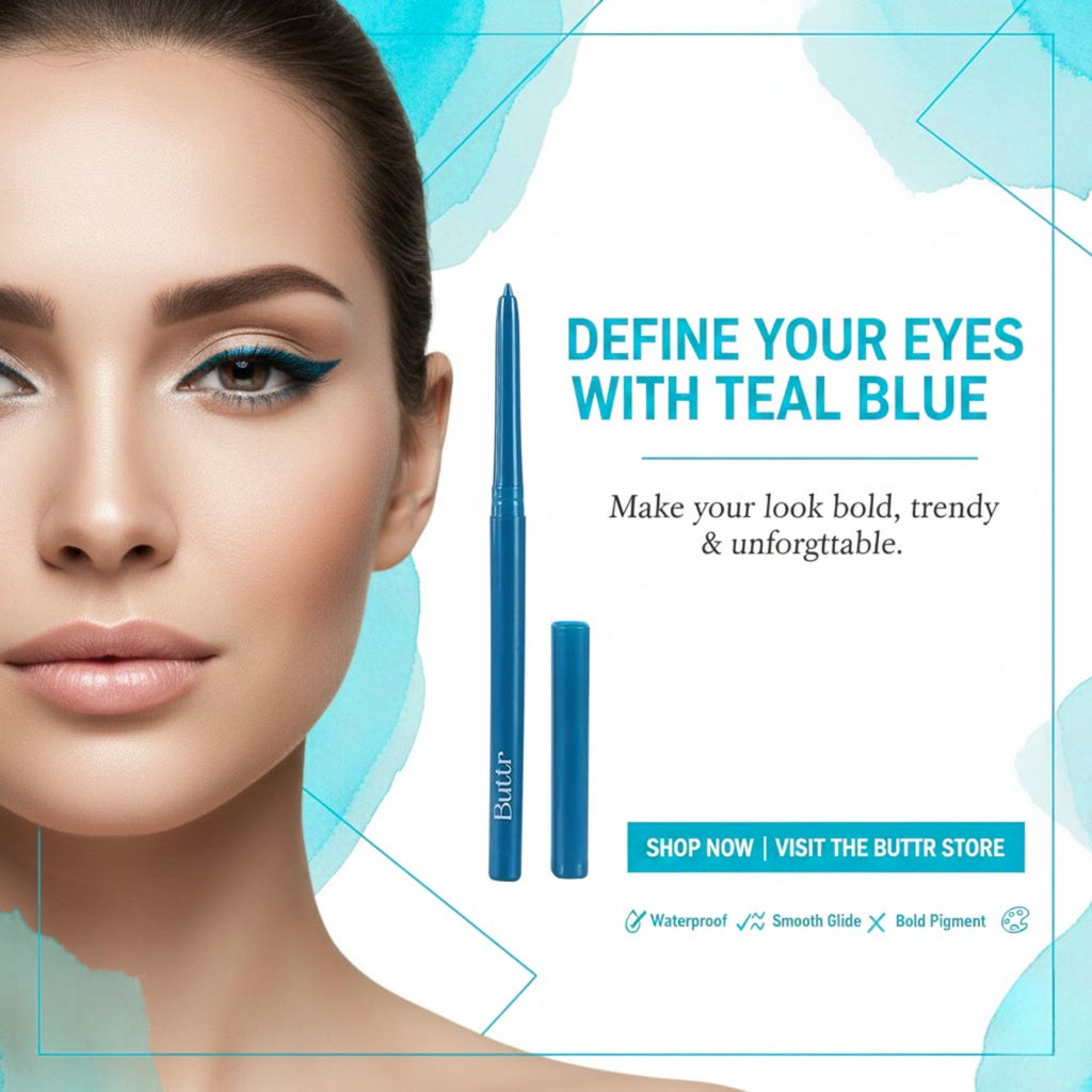 Buttr Teal Blue Eyeliner Pencil | Waterproof & Smudge-Proof | Bold Pigment | Long-Lasting Eye Kajal | The Hidden Sanctuary
