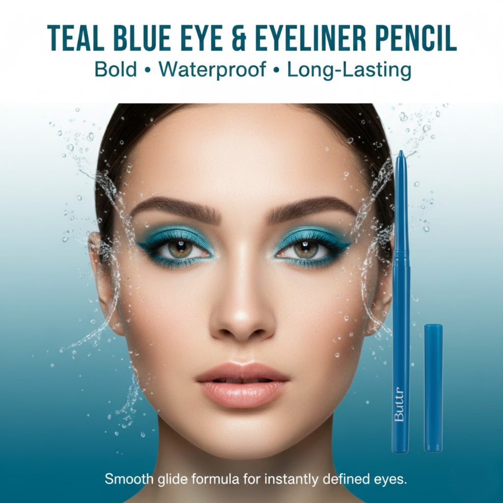 Buttr Teal Blue Eyeliner Pencil | Waterproof & Smudge-Proof | Bold Pigment | Long-Lasting Eye Kajal | The Hidden Sanctuary