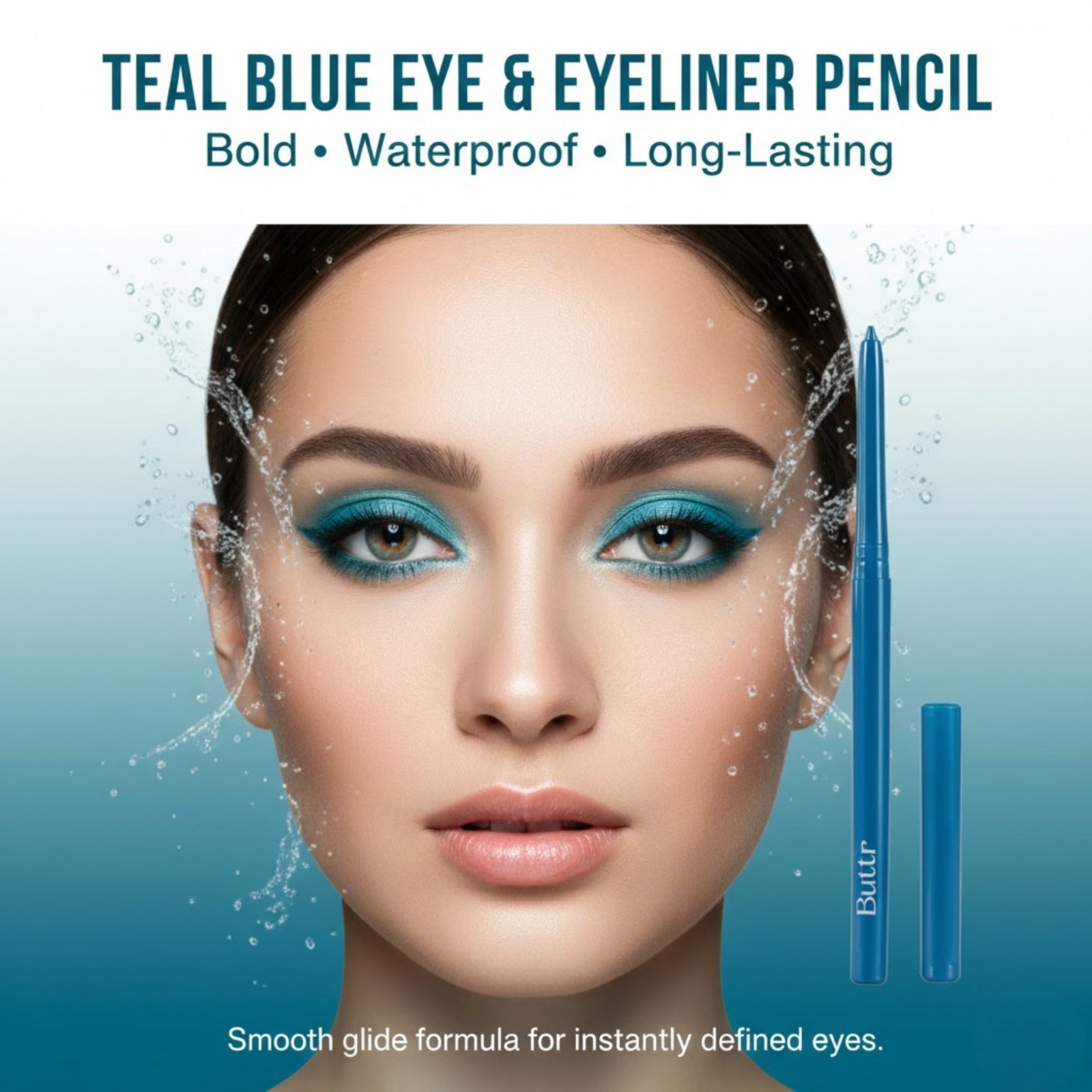 Buttr Teal Blue Eyeliner Pencil | Waterproof & Smudge-Proof | Bold Pigment | Long-Lasting Eye Kajal | The Hidden Sanctuary