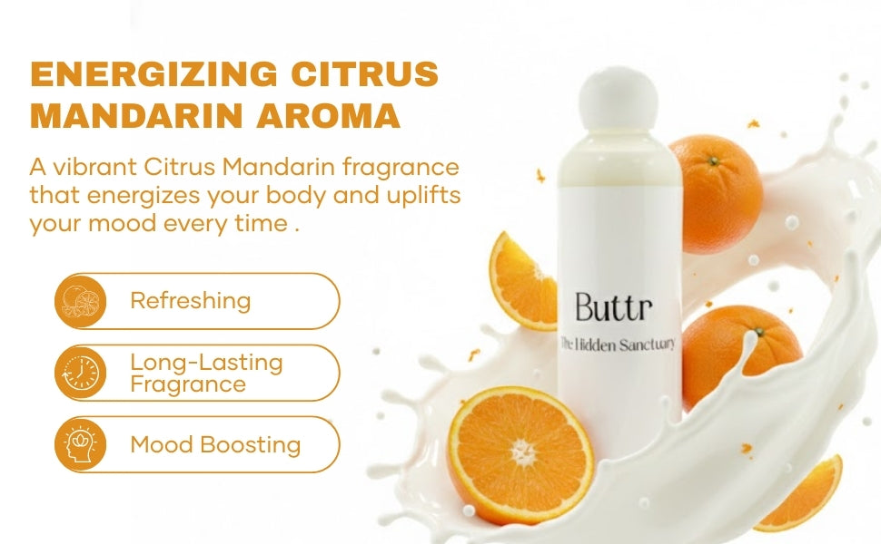 Buttr Bath Oil – Mandarin + Myrrh | Oil-Infused Body Wash & Moisturiser | 250ml | The Hidden Sanctuary