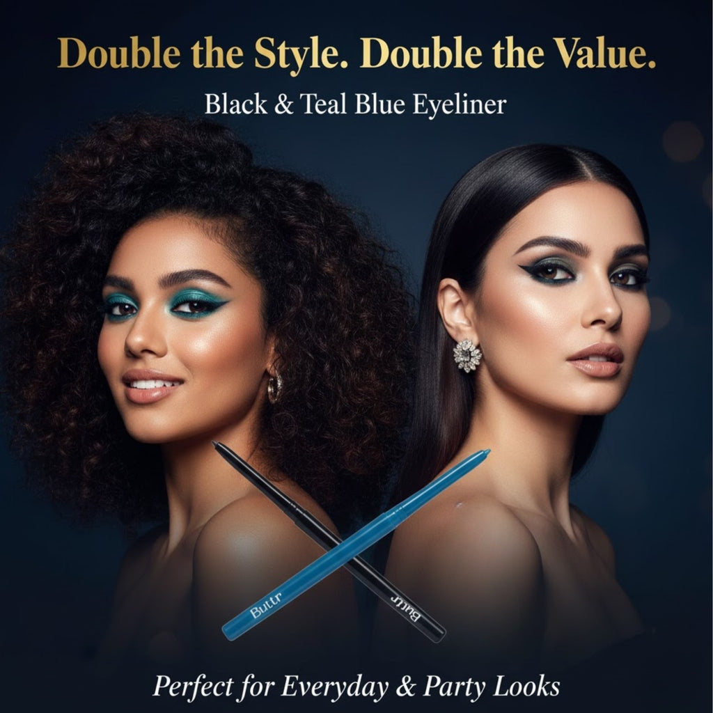 Buttr Retractable Eyeliner Pencil | Smudge-Proof  & Long Lasting | Black & Blue Combo | Waterproof  Eye Pencil for All Eye Types