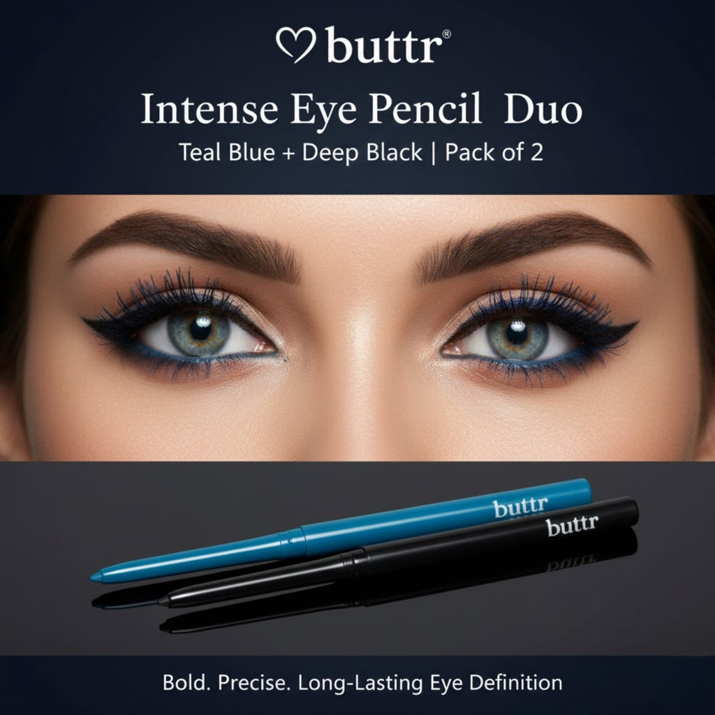 Buttr Retractable Eyeliner Pencil | Smudge-Proof  & Long Lasting | Black & Blue Combo | Waterproof  Eye Pencil for All Eye Types