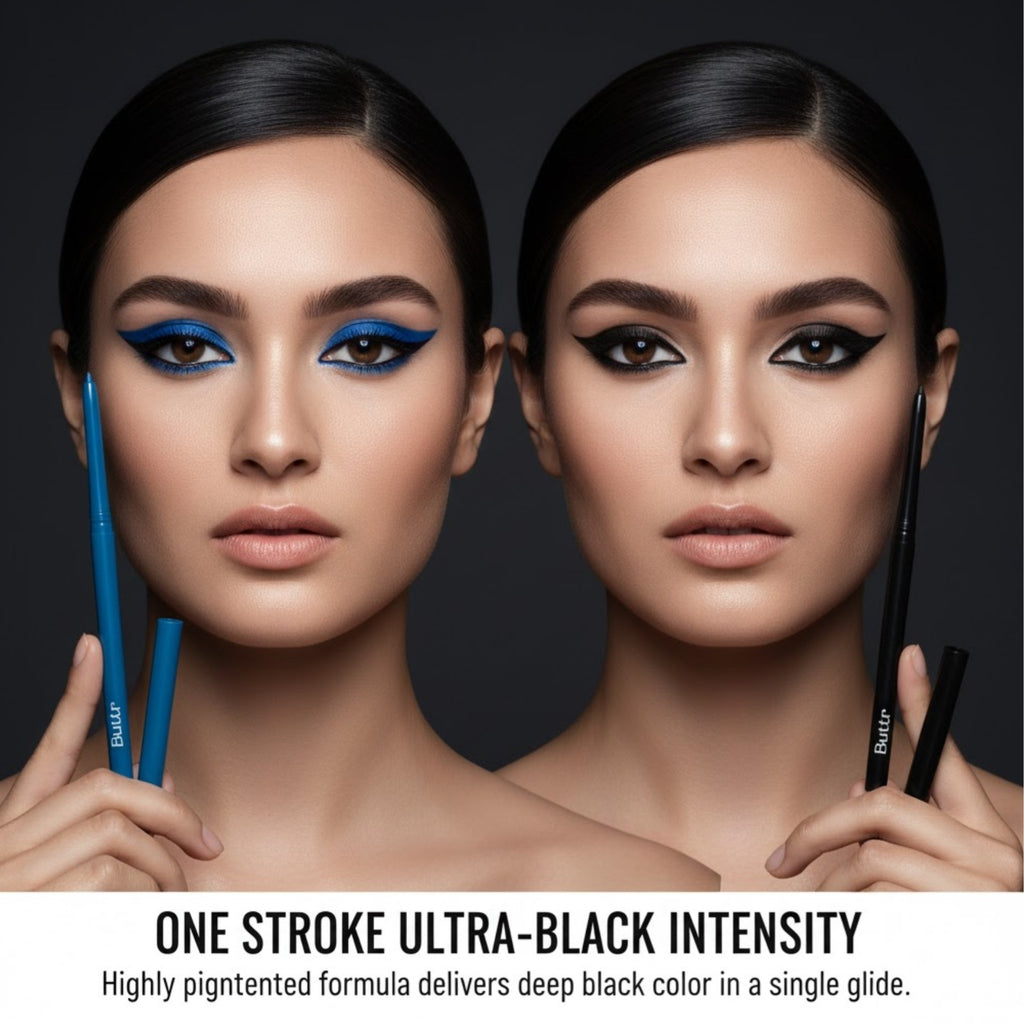 Buttr Retractable Eyeliner Pencil | Smudge-Proof  & Long Lasting | Black & Blue Combo | Waterproof  Eye Pencil for All Eye Types