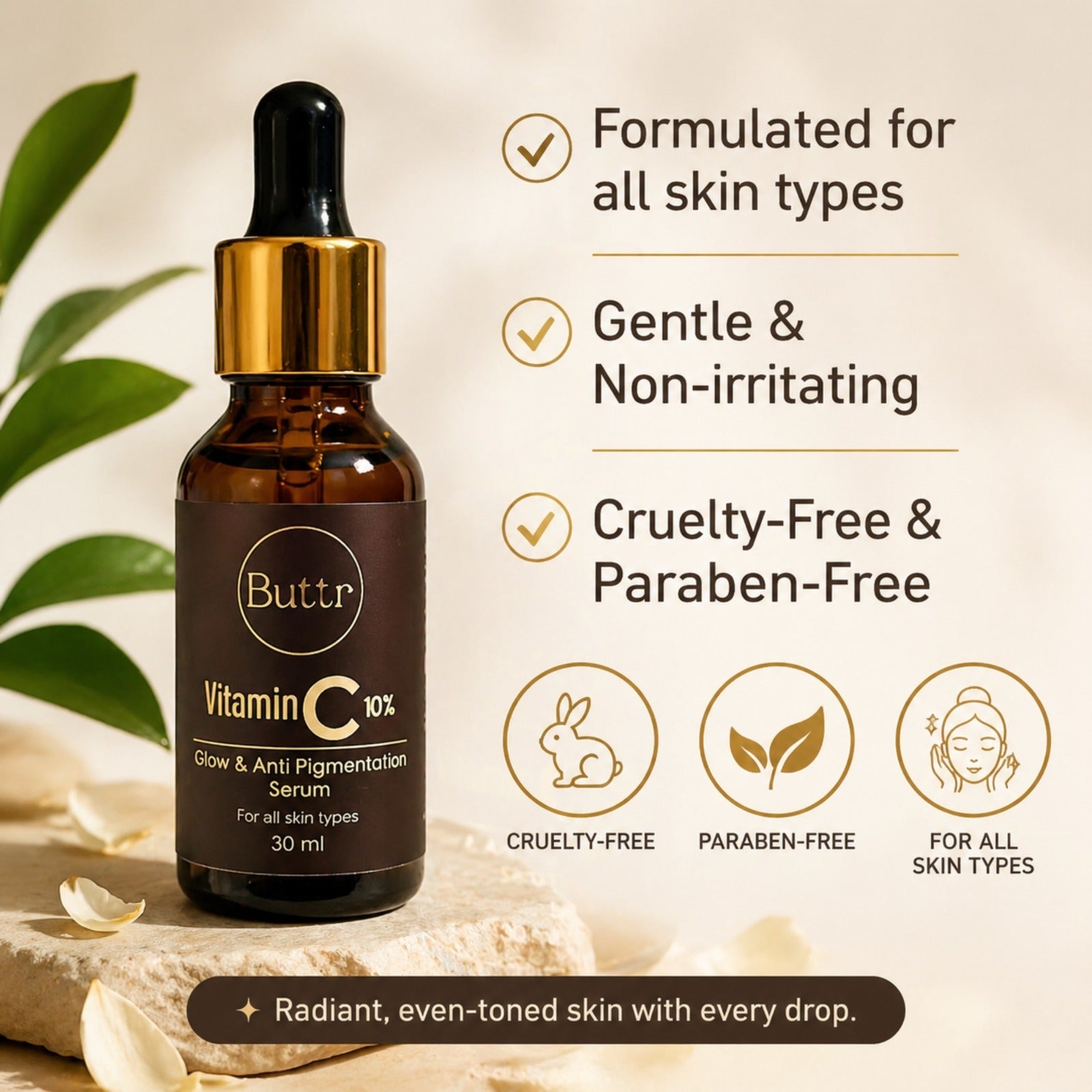 Buttr Vitamin C 10% Glow & Anti Pigmentation Serum |  Brightening Face Serum for All Skin Types | 30ml